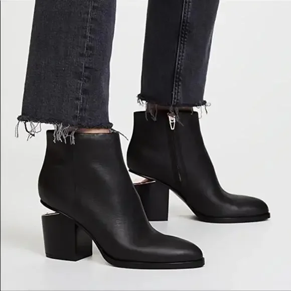 Alexander Wang Gabi Leather Ankle Boot Black Cutout Block Heel Rose Gold 41 11